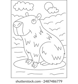 smile capybara chilling coloring book page for kids or grown adults coloring book mindful relaxation activity