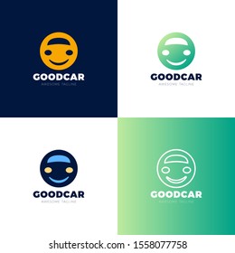 Smile car vector logo design template. Car face in circle. Funny logotype design.