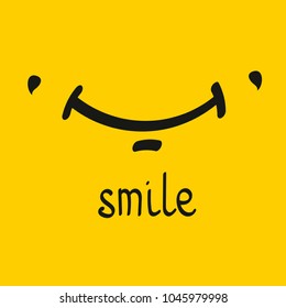 Smile card. Hand drawn smiley with dimples. Vector illustration