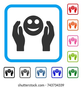 Smile Care Hands icon. Flat gray iconic symbol in a blue rounded squared frame. Black, gray, green, blue, red, orange color additional versions of Smile Care Hands vector.