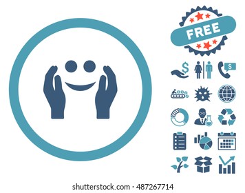 Smile Care pictograph with free bonus pictograph collection. Vector illustration style is flat iconic bicolor symbols, cyan and blue colors, white background.