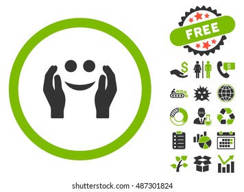 Smile Care pictograph with free bonus elements. Vector illustration style is flat iconic bicolor symbols, eco green and gray colors, white background.