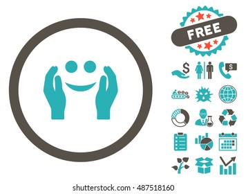 Smile Care pictograph with free bonus pictogram. Vector illustration style is flat iconic bicolor symbols, grey and cyan colors, white background.