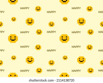 Personaje de caricatura sonriente patrón sin fisuras sobre fondo amarillo.Estilo de píxeles