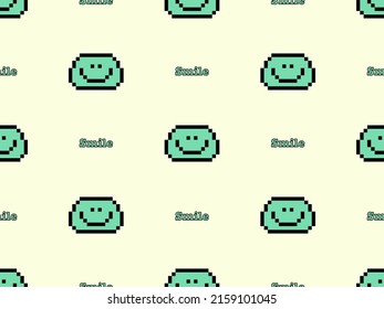Smile cartoon character seamless pattern on yellow background. Pixel style