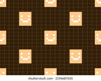 smile cartoon character seamless pattern on brown background. Pixel style