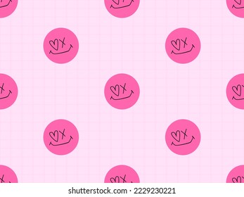 Personaje de caricatura sonriente patrón transparente sobre fondo rosa