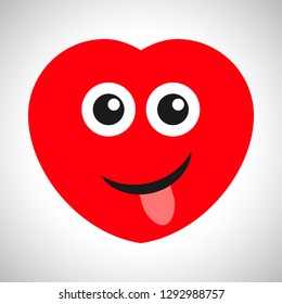 Smile cartoon heart with tongue sticking out. Symbol of Love. Vector illustration