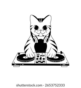 sorriso gato dj conjunto doodle lineart vetor ilustração