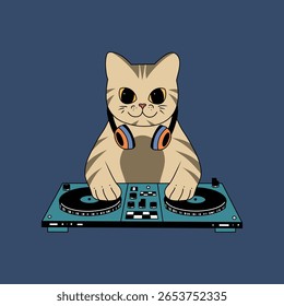 sorriso gato dj conjunto doodle cor vetor ilustração