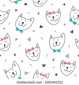 smile cats faces pattern, vector seamless background