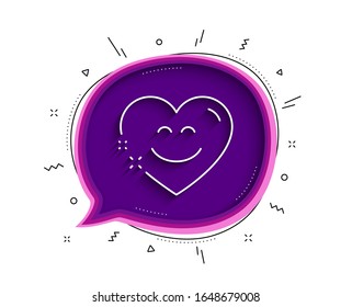 Smile chat line icon. Chat bubble with shadow. Happy emoticon sign. Heart speech bubble symbol. Thin line smile chat icon. Vector