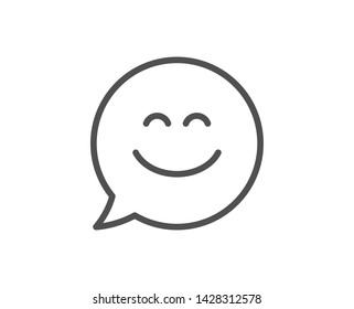 Smile chat line icon. Happy emoticon sign. Speech bubble symbol. Quality design element. Linear style smile chat icon. Editable stroke. Vector