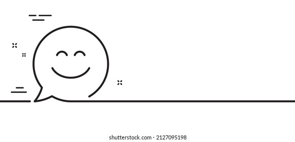 Smile chat line icon. Happy emoticon sign. Speech bubble symbol. Minimal line illustration background. Smile chat line icon pattern banner. White web template concept. Vector