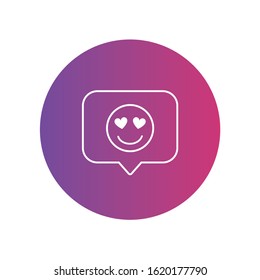 Smile chat white line icon in modern background. Chat bubble design. Line smile chat icon. Vector illustration