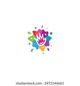 Smile child hand logo design with paint splash effect in colorful flat vector design