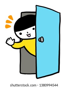 
smile child opens the door