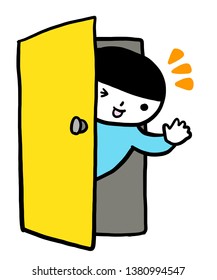
smile child opens the door