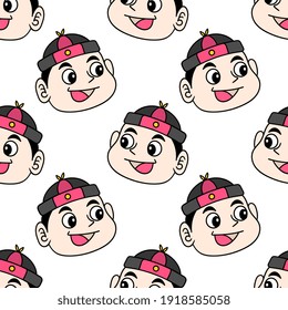 smile chinese boy seamless pattern textile print. Great for summer vintage fabric, scrapbooking, wallpaper, giftwrap. repeat pattern background design