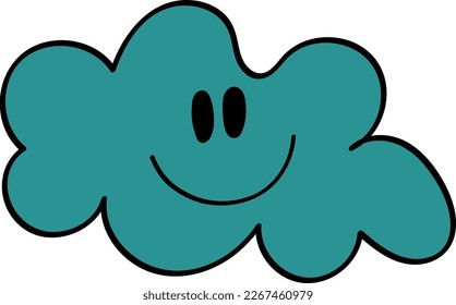 Smile Cloud in 70s 60s Retro Trippy Style  Smiling Weather 1970 Icon  Seventies Groovy Flowers  Cartoon Character Hand Drawn Vector Illustration 