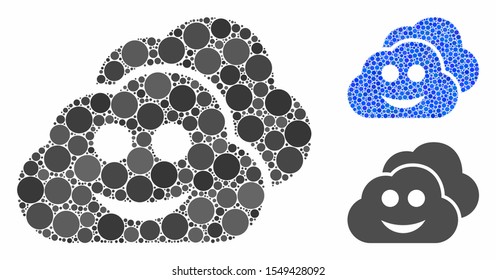 Smile clouds mosaic of filled circles in various sizes and color hues, based on smile clouds icon. Vector random circles are united into blue mosaic.