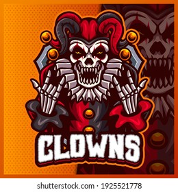 Smile Clown mascot esport logo design illustrations vector template, Creepy logo for team game streamer youtuber banner twitch discord