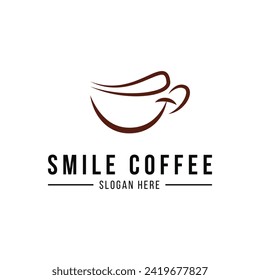 Smile coffee cup logo design concept