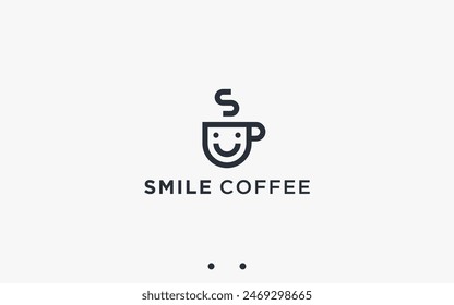 smile coffee logo design vector silhouette illustration