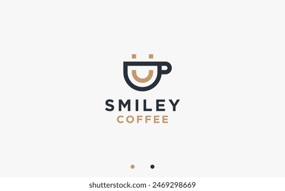 smile coffee logo design vector silhouette illustration