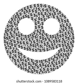 Smile collage of dollar symbols and sphere spots. Vector dollar icons are combined into smile mosaic.