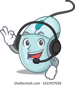 Smile computer mouse cartoon character design wearing headphone