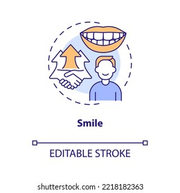 Smile concept icon. Be positive with colleagues. Boost self confidence at work abstract idea thin line illustration. Isolated outline drawing. Editable stroke. Arial, Myriad Pro-Bold fonts used