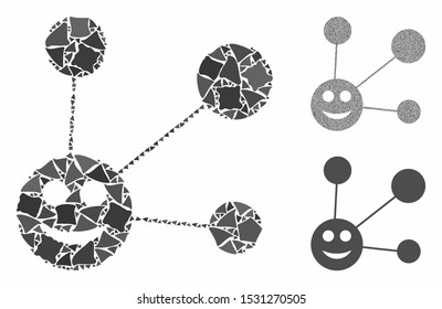 Smile connections mosaic of bumpy pieces in different sizes and color hues, based on smile connections icon. Vector inequal pieces are united into collage.