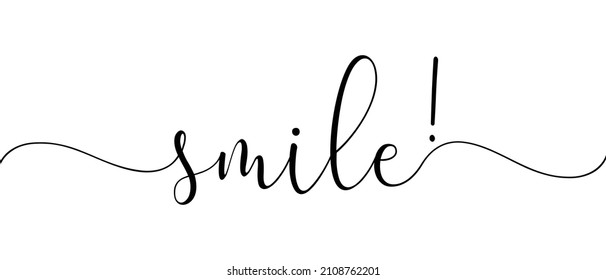 SMILE - Continuous one line calligraphy with Single word quotes. Minimalistic handwriting with white background.