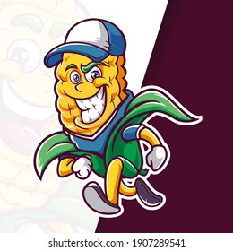Smile Corn Hat Mascot Cartoon Running