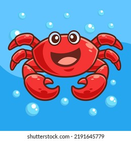 Smile Crab Cartoon Character Underwater