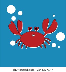 Smile crab cartoon character underwater