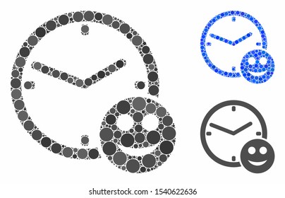 Smile credit time composition of small circles in different sizes and shades, based on smile credit time icon. Vector filled circles are united into blue composition.