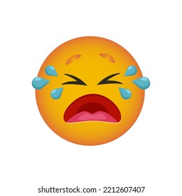 Smile cries big tears. Emoji reactions to messages for social networks. Vector smiley.