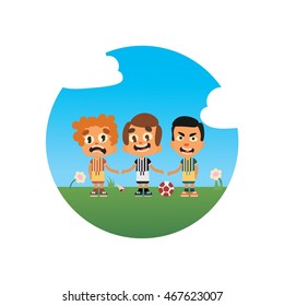 smile, crying, sad, angry and happy three child playing football, icecream and flower background