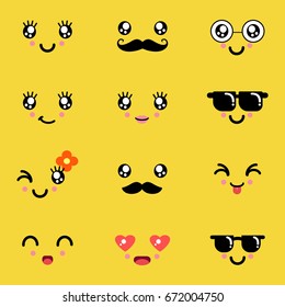 smile cute emoticon emoji set vector illustration