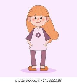 Smile cute girl wearing purple shirt cartoon character.Kids illustration isolated.