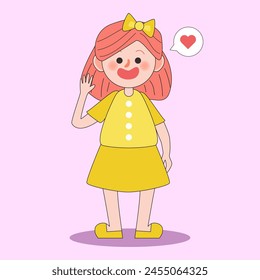 Smile cute girl wearing yellow dress cartoon character.Kids illustration isolated.