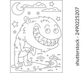 smile cute monster coloring book page for kids or grown adults coloring book mindful relaxation activity