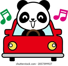smile cute Panda and red car