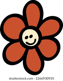Smile Daisy in 70s 60s Retro Trippy Style  Smile Flower 1970 Icon  Seventies Groovy Flowers  Cartoon Character Hand Drawn Vector Illustration 