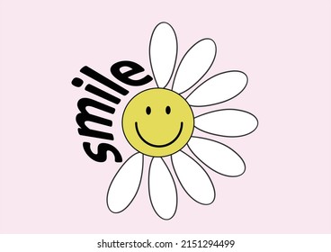 smile daisy aisy flower design vector retro slogan t-shirt  retro groovy slogan print with hippie typography, flowers and checkered background etc positive inspiration motivation urban 