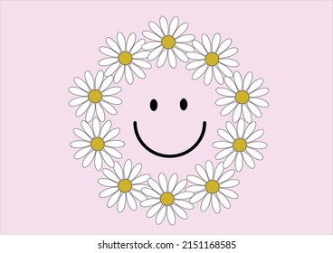 smile daisy flower vector hand drawn design