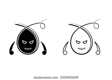 smile devil face illustration. line art, silhouette, simple and sketch concept. used for mascot, logo, icon, symbol, sign, print, drawing book, or coloring