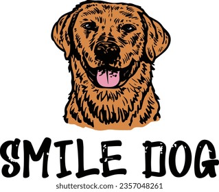 Ilustración de Smile Dog Vector, logotipo de mascotas de línea dibujada a mano. Diseño de camisetas.
